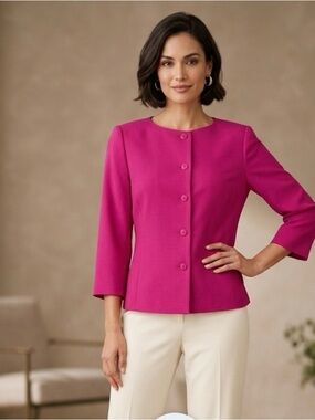 Valerie Stevens Magenta Button-Front Cropped Blazer size 12
